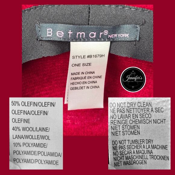 Betmar Betty Rhinestone Bow Wool Blend Red Cloche Hat - Picture 9 of 11